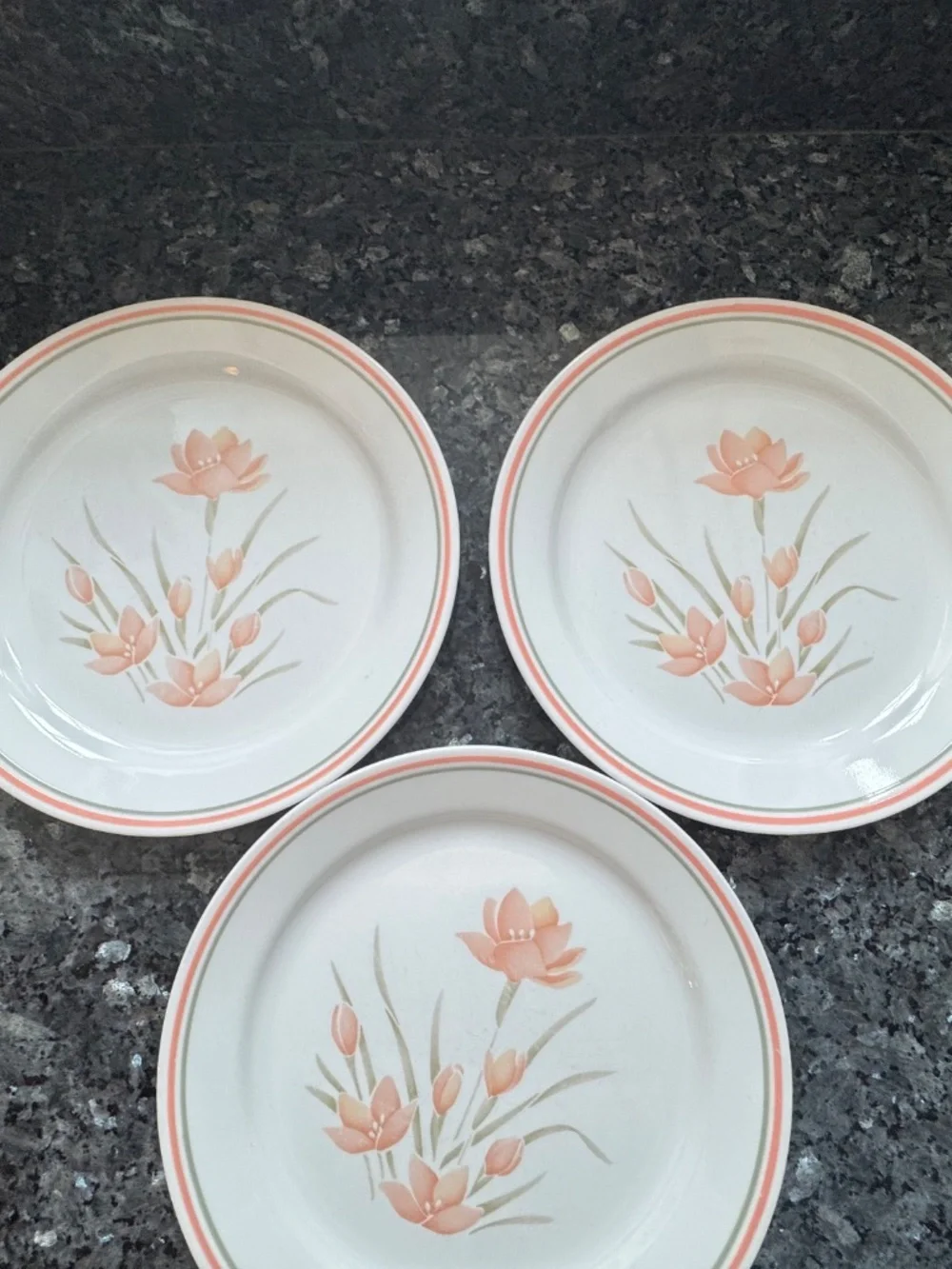 Vintage Corelle by Corning PEACH FLORAL 10 1/4” Dinner Plates Set of 3